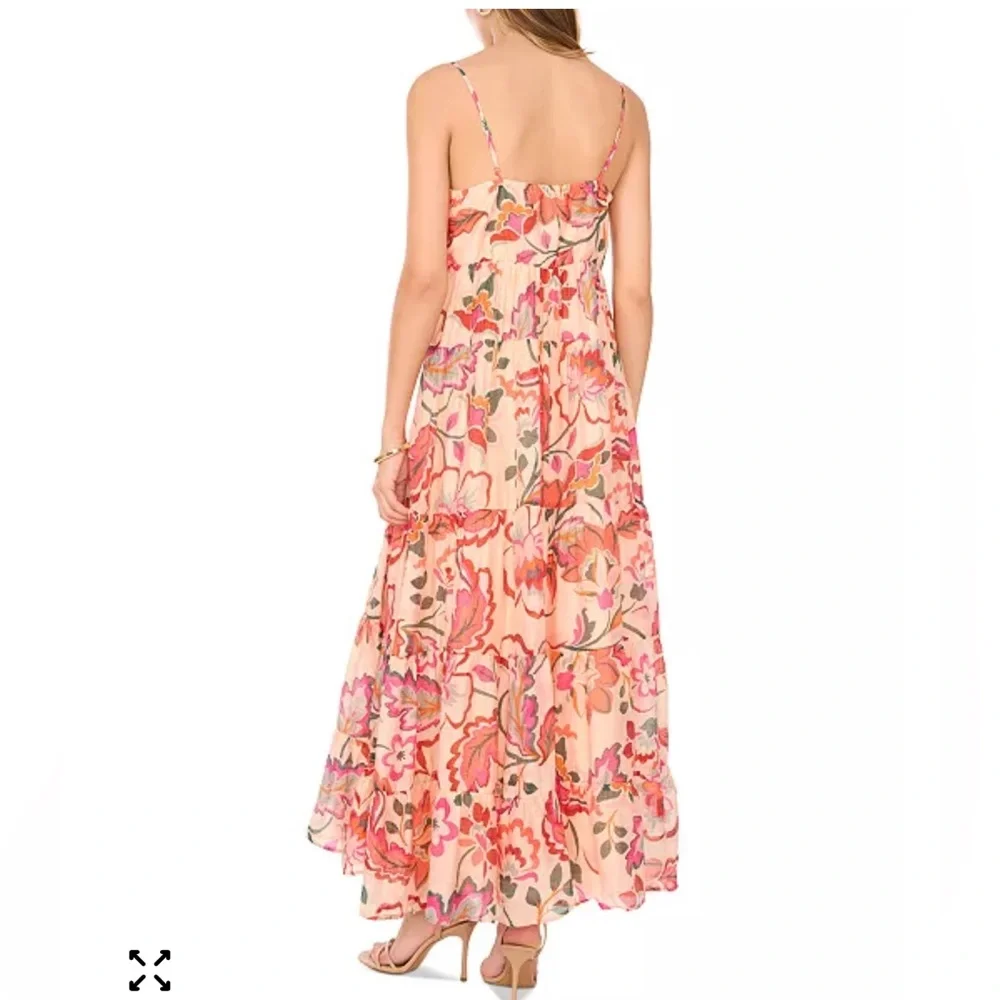 Floral Tiered Maxi Dress Medium Baby Doll Lightweight Vacation ResortWear Summer - Picture 4 of 9